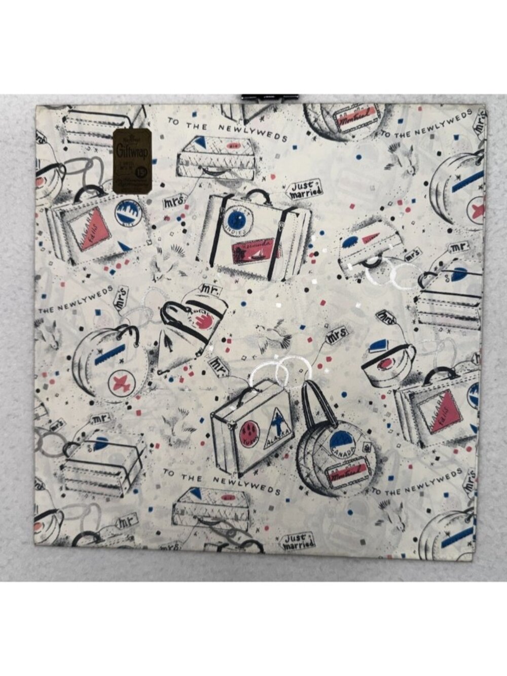 Vintage 1950s Kaycrest Wedding Newlywed  Gift Wrap Mr & Mrs New NOS 30”x20”